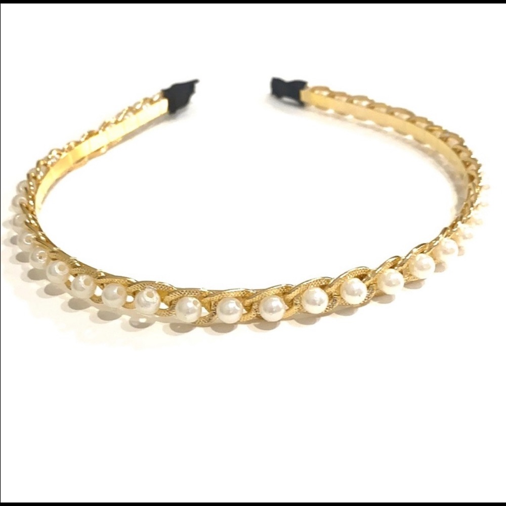 Faux Pearl Headband Gold Tone 1/4” - Picture 3 of 3